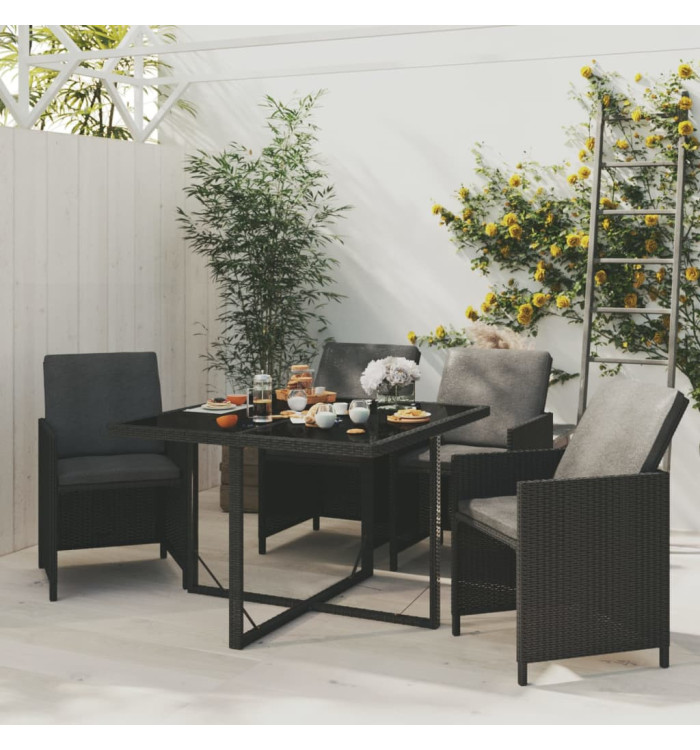 Ensemble à dîner de jardin avec coussins 5 pcs poly rotin noir | Mobilier & Déco