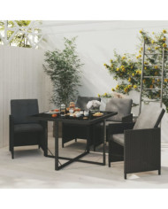 Ensemble à dîner de jardin avec coussins 5 pcs poly rotin noir | Mobilier & Déco