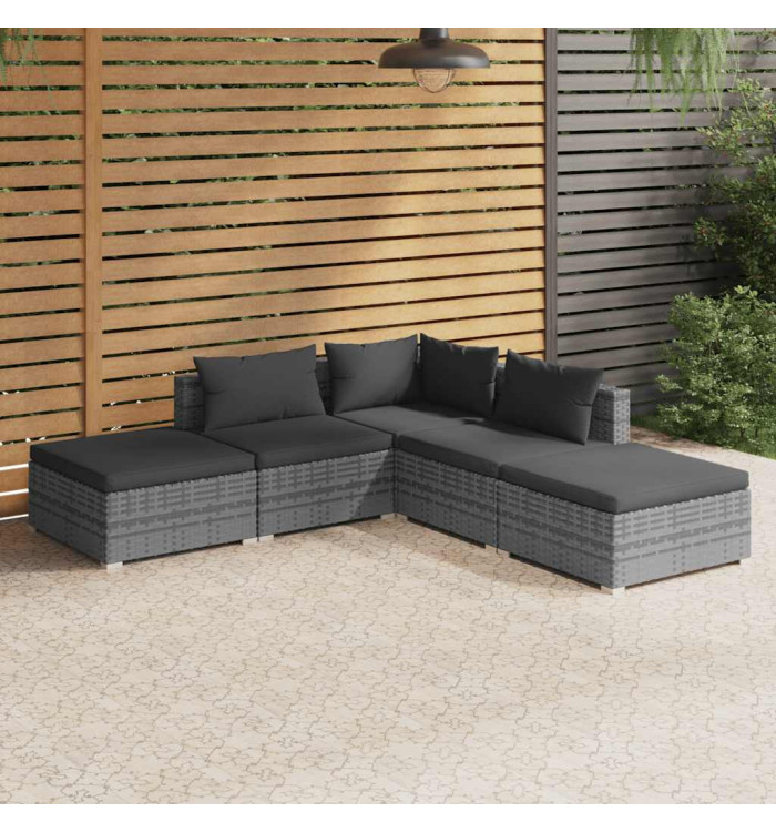 Salon de jardin 5 pcs avec coussins Résine tressée Gris | Mobilier & Déco