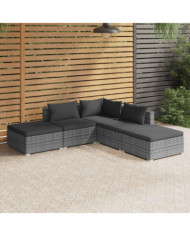 Salon de jardin 5 pcs avec coussins Résine tressée Gris | Mobilier & Déco