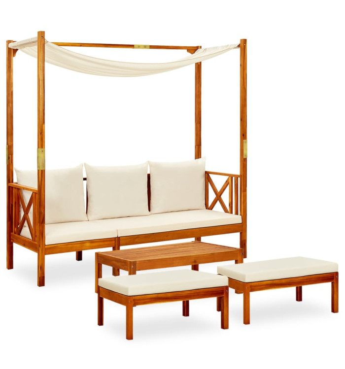 Banc de jardin avec table et repose-pieds Bois d'acacia solide | Mobilier & Déco
