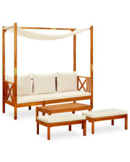 Banc de jardin avec table et repose-pieds Bois d'acacia solide | Mobilier & Déco