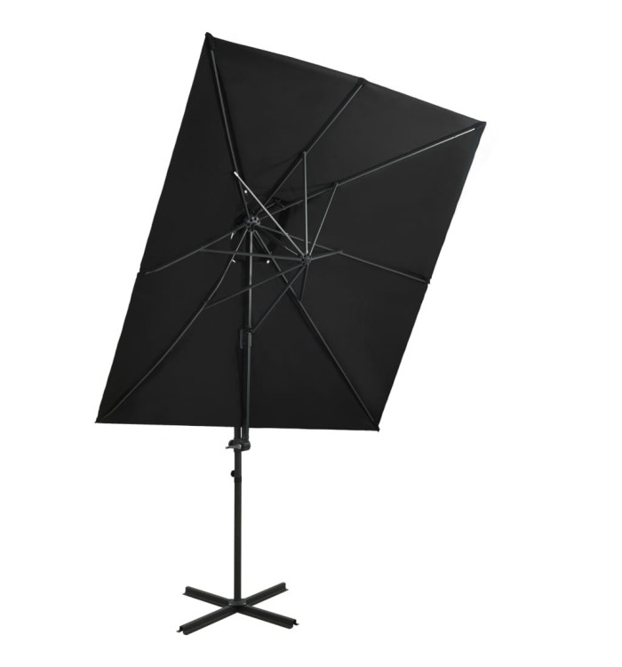 Parasol de jardin en porte-à-faux à double toit noir 250x250 cm | Mobilier & Déco