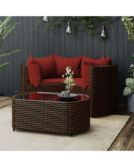 Salon de jardin 4 pcs avec coussins Marron Résine tressée | Mobilier & Déco