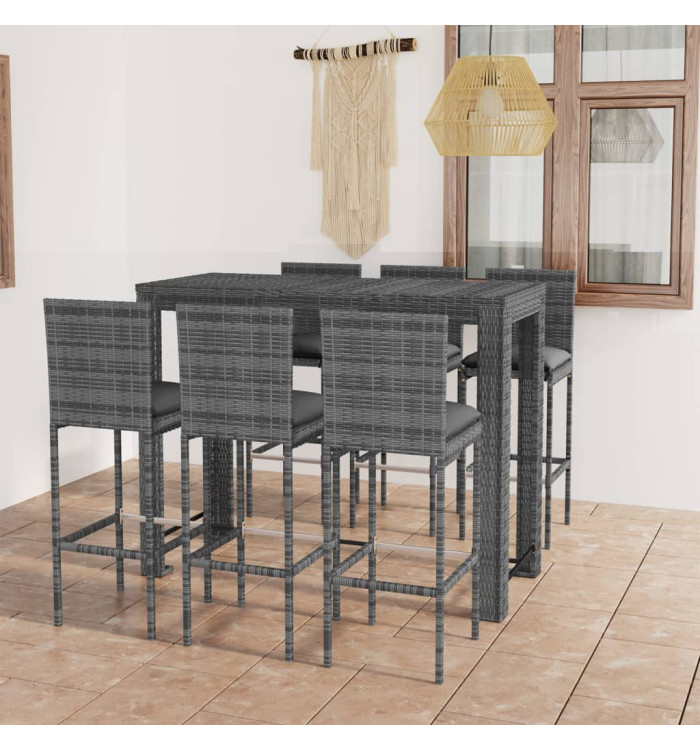 Ensemble de bar d'extérieur 7 pcs coussins anthracite Rotin | Mobilier & Déco
