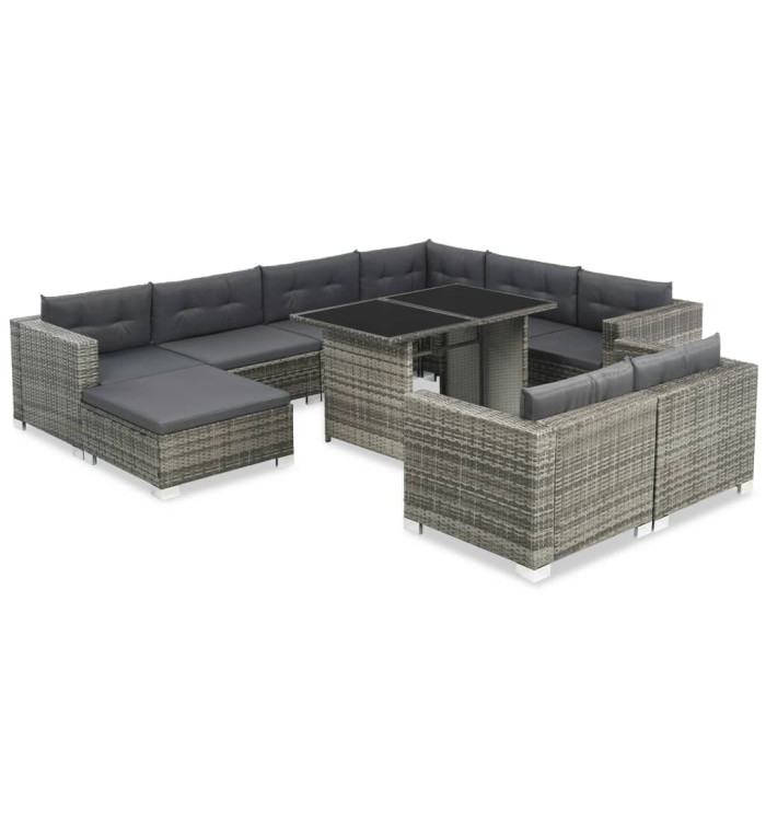 Salon de jardin 10 pcs avec coussins Résine tressée Gris | Mobilier & Déco