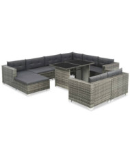 Salon de jardin 10 pcs avec coussins Résine tressée Gris | Mobilier & Déco