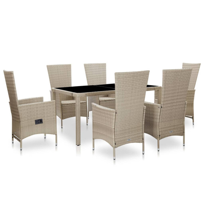 Ensemble à manger d'extérieur 7 pcs coussins Résine tressée | Mobilier & Déco