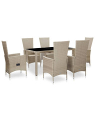 Ensemble à manger d'extérieur 7 pcs coussins Résine tressée | Mobilier & Déco