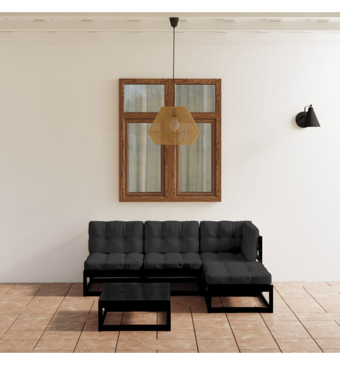 Salon de jardin 5 pcs avec coussins Bois de pin massif | Mobilier & Déco