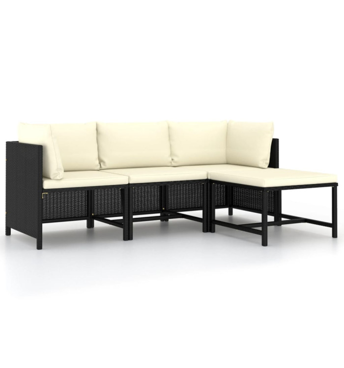 Canapés de jardin 4 pcs avec coussins Noir Résine tressée | Mobilier & Déco