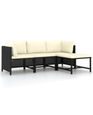 Canapés de jardin 4 pcs avec coussins Noir Résine tressée | Mobilier & Déco