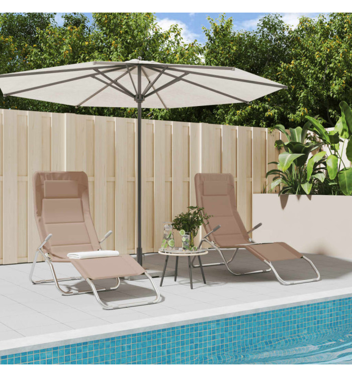 Chaises longues pliables lot de 2 taupe textilène et acier | Mobilier & Déco