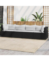 Salon de jardin 4 pcs avec coussins Noir Résine tressée | Mobilier & Déco