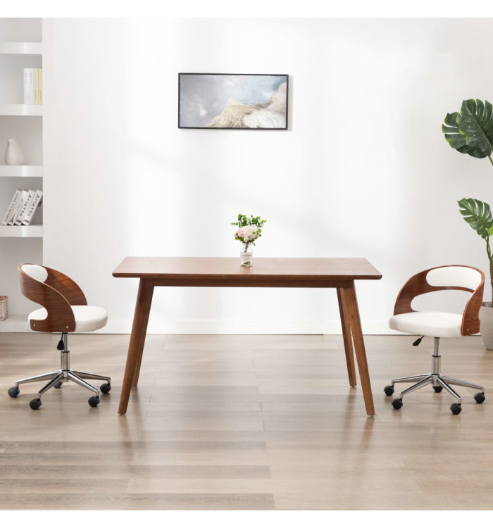 Chaise pivotante de bureau Blanc Bois courbé et similicuir | Mobilier & Déco