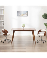 Chaise pivotante de bureau Blanc Bois courbé et similicuir | Mobilier & Déco