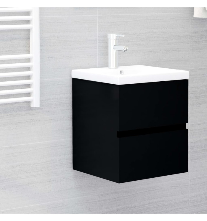 Armoire d'évier avec lavabo intégré noir bois d'ingénierie | Mobilier & Déco
