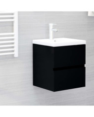 Armoire d'évier avec lavabo intégré noir bois d'ingénierie | Mobilier & Déco