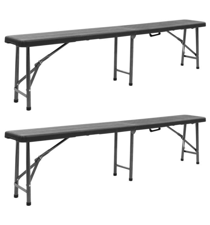 Bancs de jardin pliables lot de 2 180 cm PEHD Noir | Mobilier & Déco