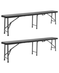 Bancs de jardin pliables lot de 2 180 cm PEHD Noir | Mobilier & Déco