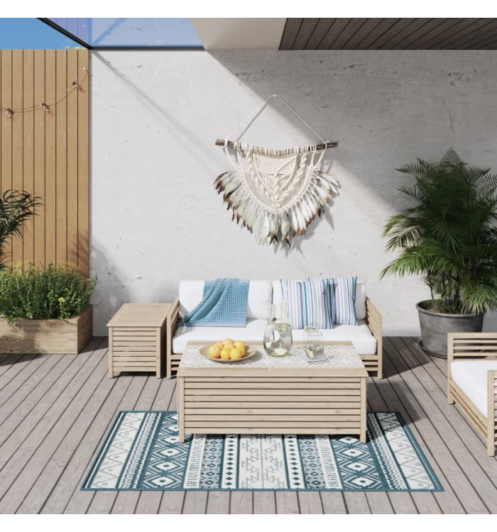 Tapis d'extérieur aqua et blanc 80x150 cm design réversible | Mobilier & Déco