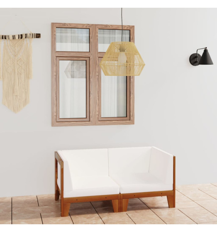 Canapé 2 places avec coussins blanc crème Bois d'acacia massif | Mobilier & Déco