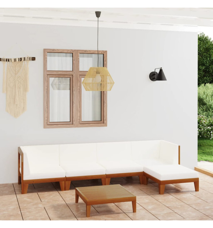 Salon de jardin 6 pcs avec coussins Bois d'acacia solide | Mobilier & Déco