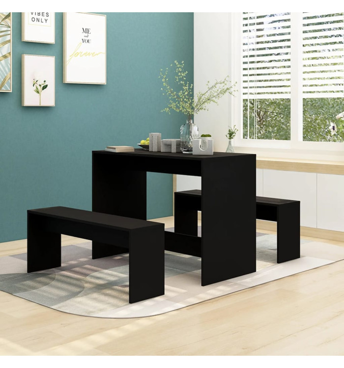 Ensemble à manger 3 pcs Noir Bois d'ingénierie | Mobilier & Déco