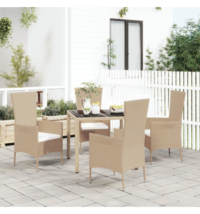 Ensemble à manger de jardin avec coussins 5pcs Beige poly rotin | Mobilier & Déco