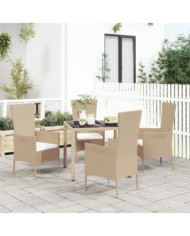 Ensemble à manger de jardin avec coussins 5pcs Beige poly rotin | Mobilier & Déco