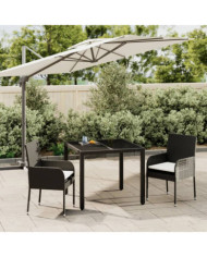 Ensemble à manger de jardin avec coussins 3 pcs Noir | Mobilier & Déco