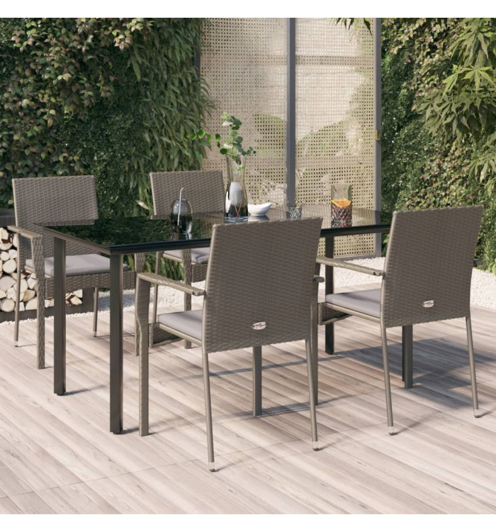 Ensemble à manger de jardin coussins 5 pcs noir et gris | Mobilier & Déco