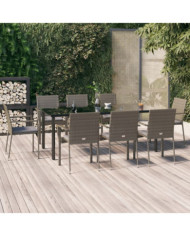 Ensemble à manger de jardin 9pcs et coussins noir et gris | Mobilier & Déco