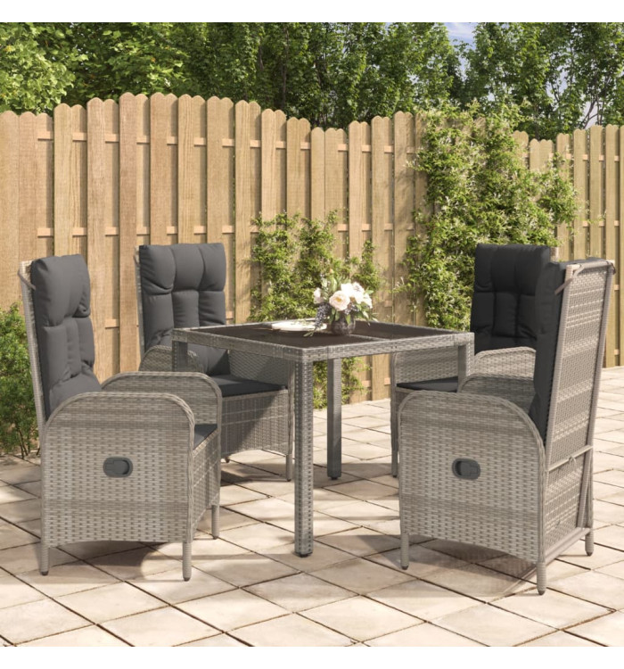 Ensemble à manger de jardin 5 pcs coussins gris résine tressée | Mobilier & Déco