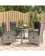 Ensemble à manger de jardin 5 pcs coussins gris résine tressée | Mobilier & Déco
