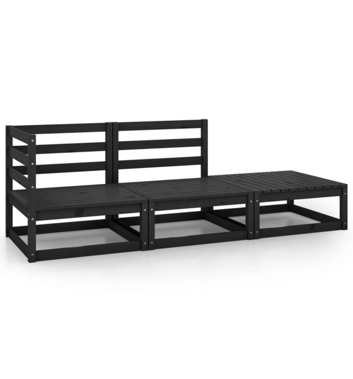 Salon de jardin 3 pcs noir bois de pin massif | Mobilier & Déco