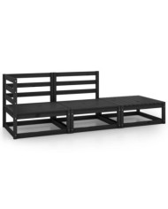 Salon de jardin 3 pcs noir bois de pin massif | Mobilier & Déco