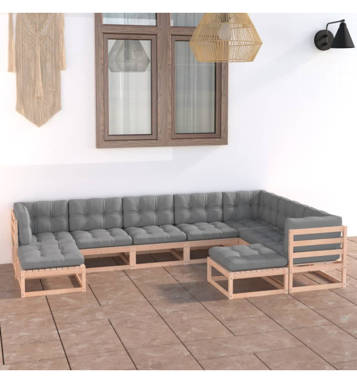Salon de jardin 9 pcs avec coussins Bois de pin massif | Mobilier & Déco