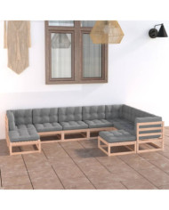 Salon de jardin 9 pcs avec coussins Bois de pin massif | Mobilier & Déco