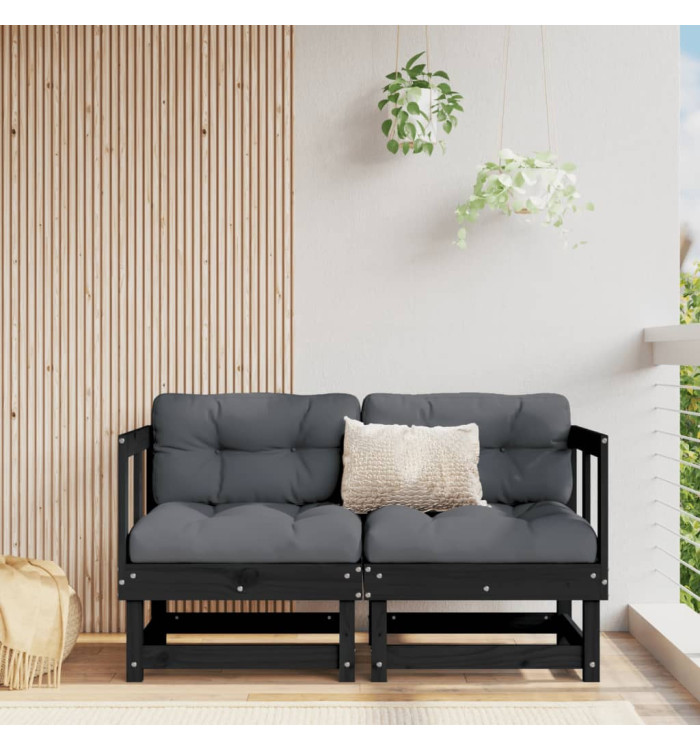 Canapés d'angle avec coussins 2 pcs noir bois de pin massif | Mobilier & Déco