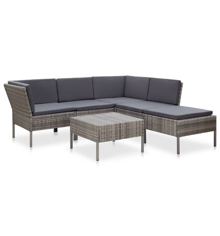 Salon de jardin 6 pcs avec coussins résine tressée gris | Mobilier & Déco