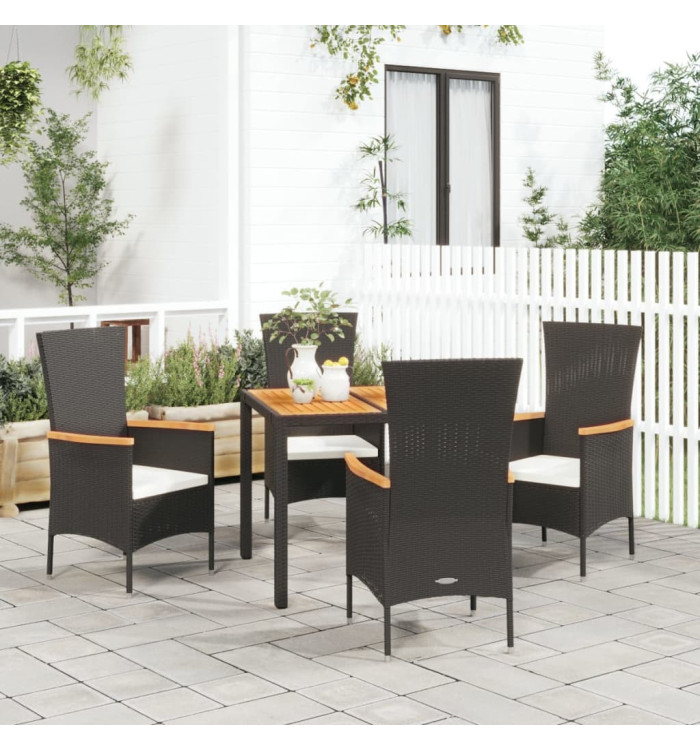 Ensemble à manger de jardin coussins 5pcs Noir Résine tressée | Mobilier & Déco