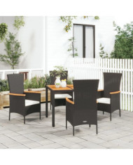 Ensemble à manger de jardin coussins 5pcs Noir Résine tressée | Mobilier & Déco