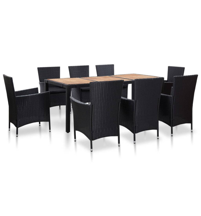 Ensemble à manger d'extérieur 9pcs coussins résine tressée noir | Mobilier & Déco