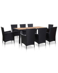 Ensemble à manger d'extérieur 9pcs coussins résine tressée noir | Mobilier & Déco