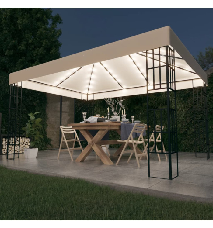 Tonnelle avec guirlande lumineuse à LED 3x4 m Crème | Mobilier & Déco