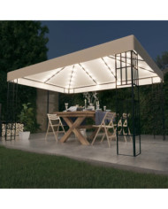 Tonnelle avec guirlande lumineuse à LED 3x4 m Crème | Mobilier & Déco