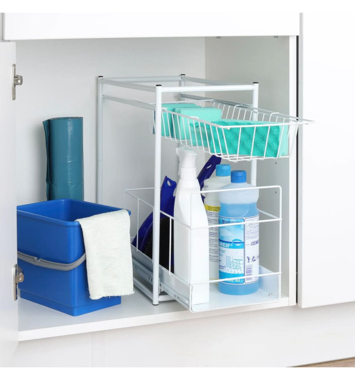 HI Tiroir de rangement à 2 niveaux Blanc | Mobilier & Déco