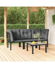 Salon de jardin 4 pcs noir et gris résine tressée | Mobilier & Déco
