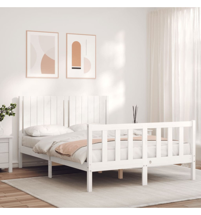 Cadre de lit sans matelas blanc 140x190 cm bois de pin massif | Mobilier & Déco